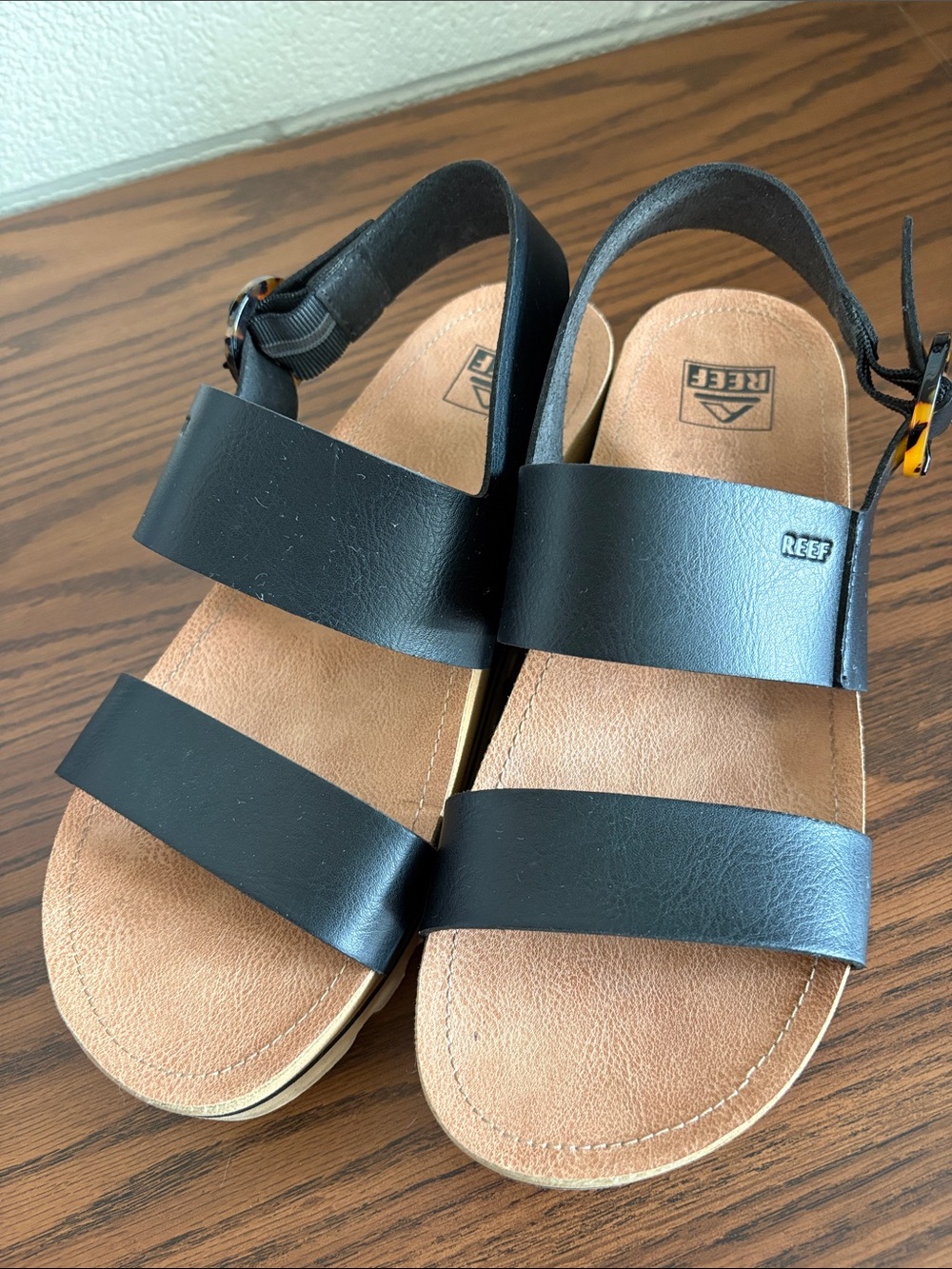 REEF Women’s Black Leather Strappy Sandals
